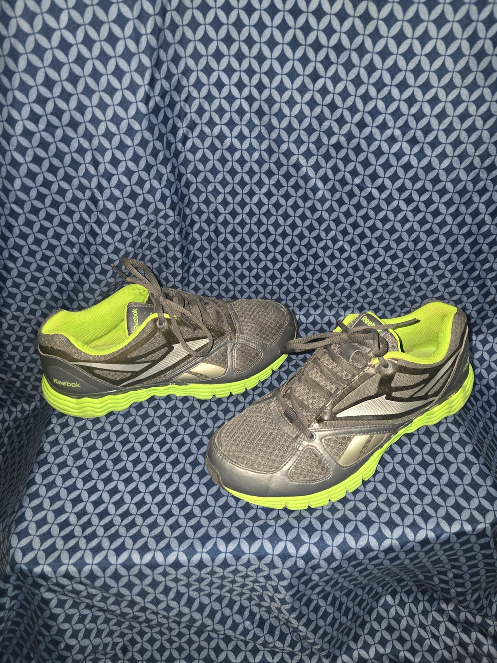 Reebok - Ladies Charcoal Gray with Neon Green Trim Athletic Sneakers. Size- 8.5
